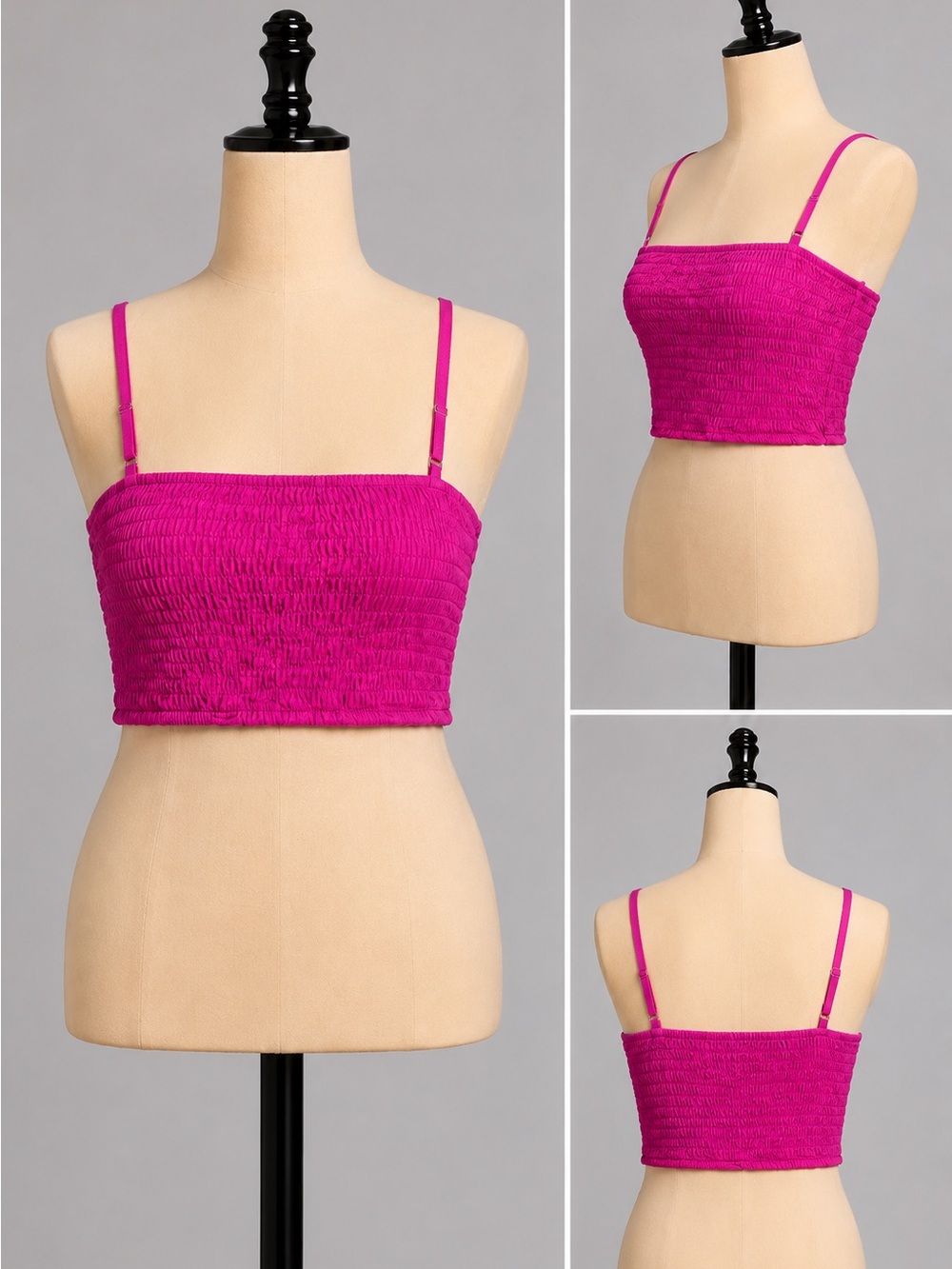 Self contrast hot pink smocked crop top